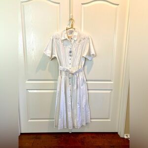 Vintage NWT Cotton Western Lace Shoulder Pad Midi Belted Dress VTG 14